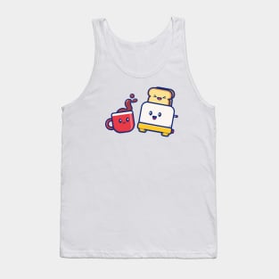 Cute Coffee With Toast Bread Cartoon Tank Top